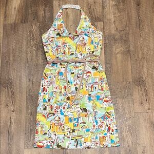 Vintage Miss Dorby Vibrant Party 🎉 Printed Halter Dress with Belt, Size 12, EUC